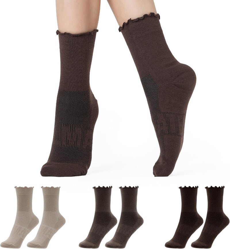 CoolMate Store 3 Pairs Womens Ruffle Socks, Cute Cotton Blend Crew Socks, Turn-Cuff Frilly Ankle Socks for Women - Image 1